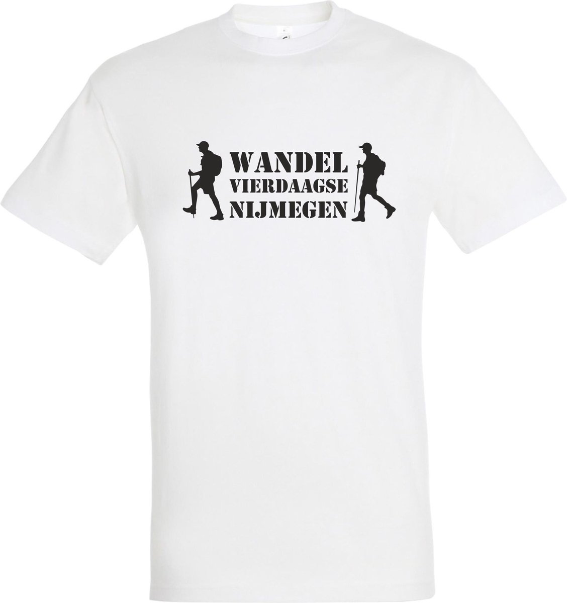 T-shirt Wandel vierdaagse Nijmegen met wandelaars |Wandelvierdaagse | vierdaagse Nijmegen | Roze woensdag | Wit | maat S